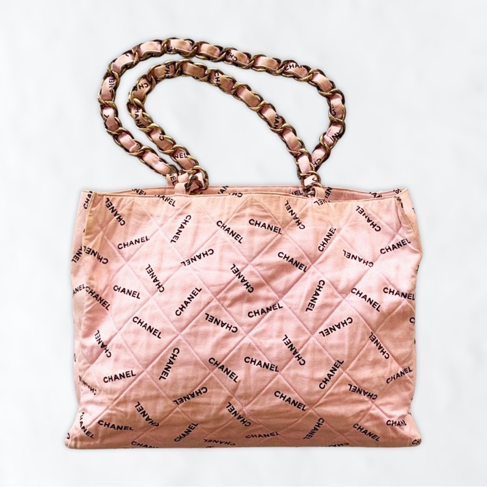 CHANEL Canvas Logo Tote Bag in Pink + Black